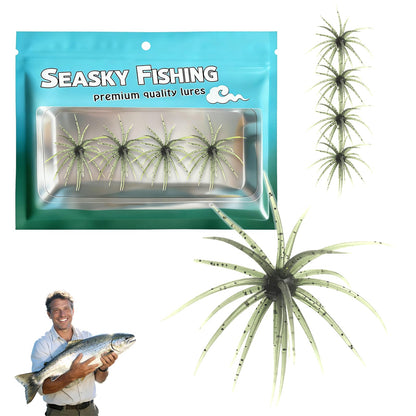 4Pcs Dice Bait, Floating TPR Swimbait with Reflective Stars,Tentacle Creature Lure, Sea Urchin Style Soft Plastic Baits, for Bass Fishing Drop Shot, Wacky Rig/Neko Rig and Finesse, Slow Sinking