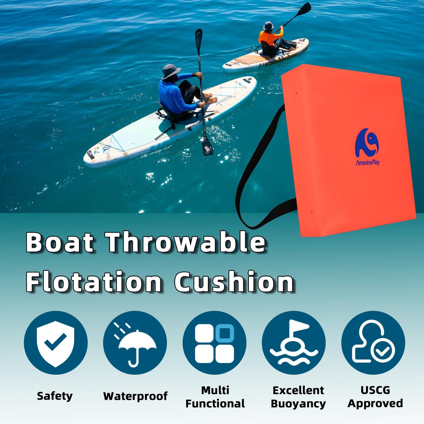 2 Pack Throwable Flotation Cushion, USCG Approved Type IV PFD Boat Throw Seat Cushion Life Preserver