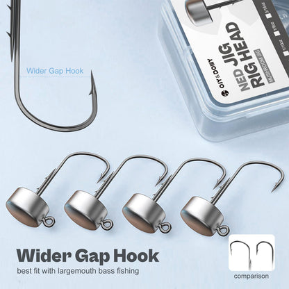 Ned Rig Jig Heads, 20 Pack Finesse Mushroom Jig Hooks Kit for Bass Fishing 1/16 3/32 1/8 3/16oz