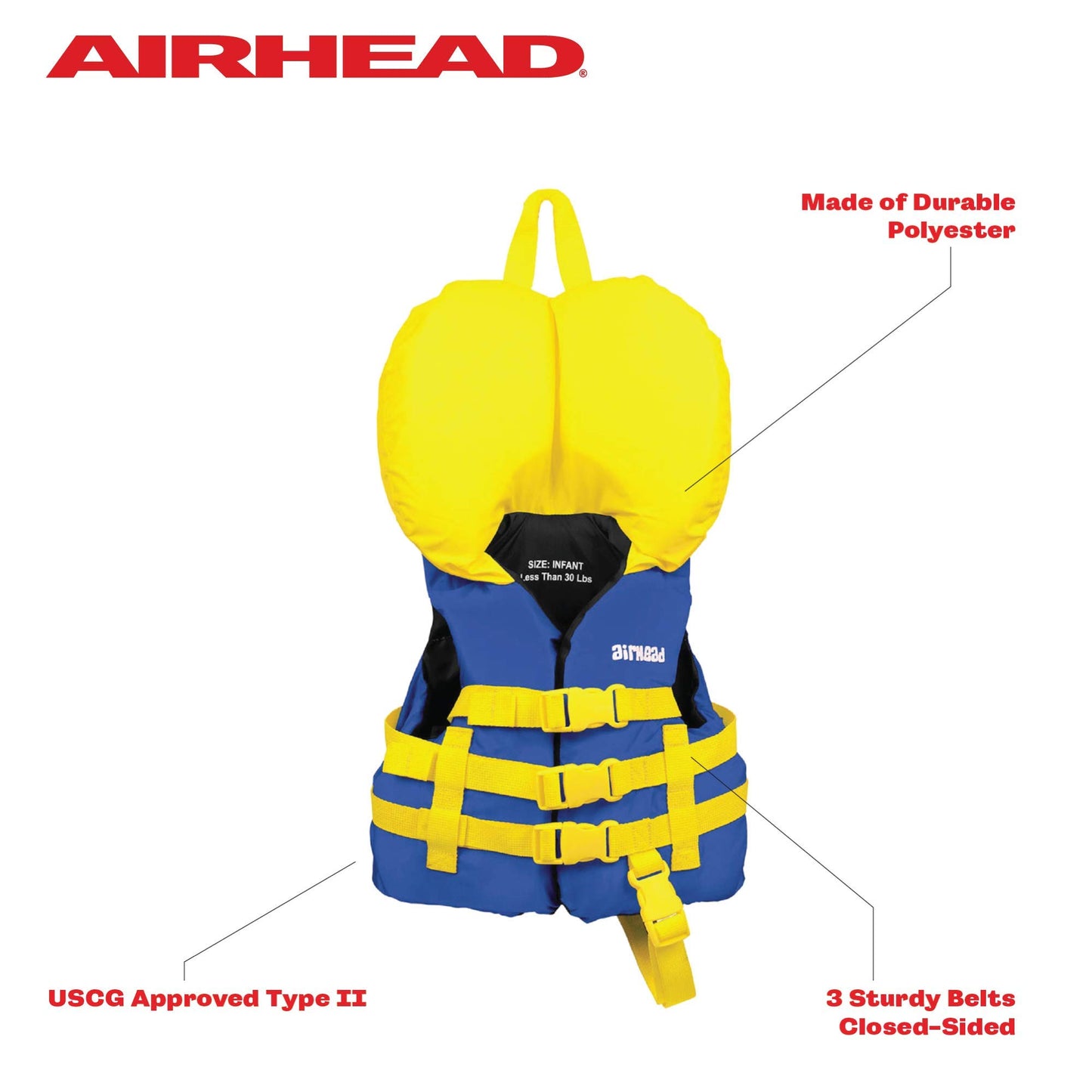Airhead General Purpose Life Jacket for Adults & Kids - US Coast Guard Approved Life Vest