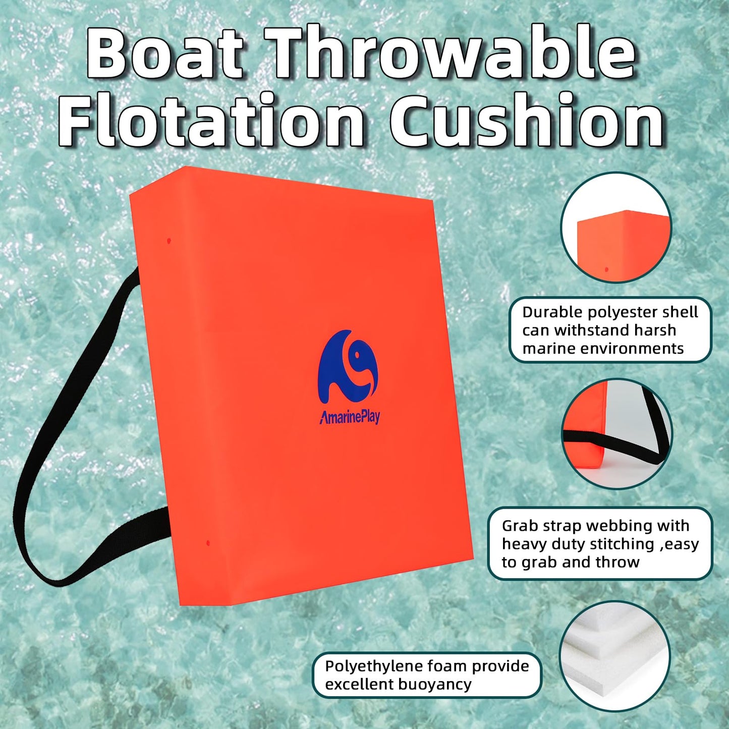 2 Pack Throwable Flotation Cushion, USCG Approved Type IV PFD Boat Throw Seat Cushion Life Preserver