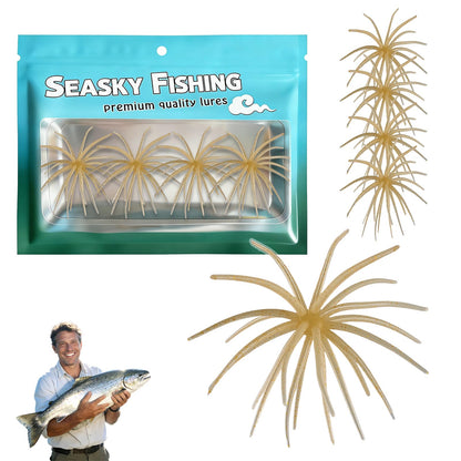 4Pcs Dice Bait, Floating TPR Swimbait with Reflective Stars,Tentacle Creature Lure, Sea Urchin Style Soft Plastic Baits, for Bass Fishing Drop Shot, Wacky Rig/Neko Rig and Finesse, Slow Sinking