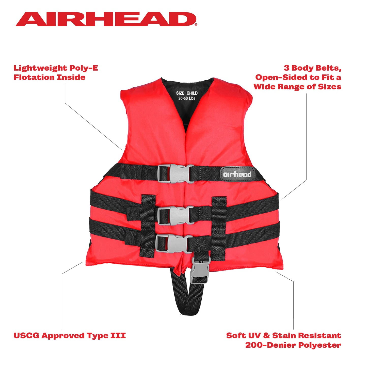 Airhead General Purpose Life Jacket for Adults & Kids - US Coast Guard Approved Life Vest