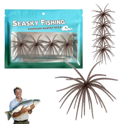 4Pcs Dice Bait, Floating TPR Swimbait with Reflective Stars,Tentacle Creature Lure, Sea Urchin Style Soft Plastic Baits, for Bass Fishing Drop Shot, Wacky Rig/Neko Rig and Finesse, Slow Sinking