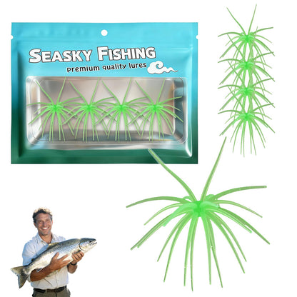 4Pcs Dice Bait, Floating TPR Swimbait with Reflective Stars,Tentacle Creature Lure, Sea Urchin Style Soft Plastic Baits, for Bass Fishing Drop Shot, Wacky Rig/Neko Rig and Finesse, Slow Sinking