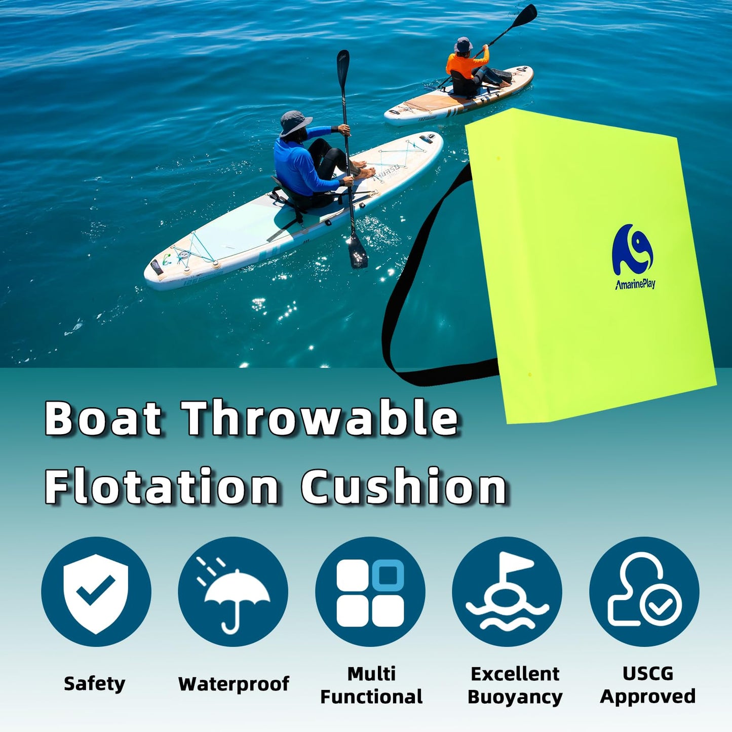2 Pack Throwable Flotation Cushion, USCG Approved Type IV PFD Boat Throw Seat Cushion Life Preserver