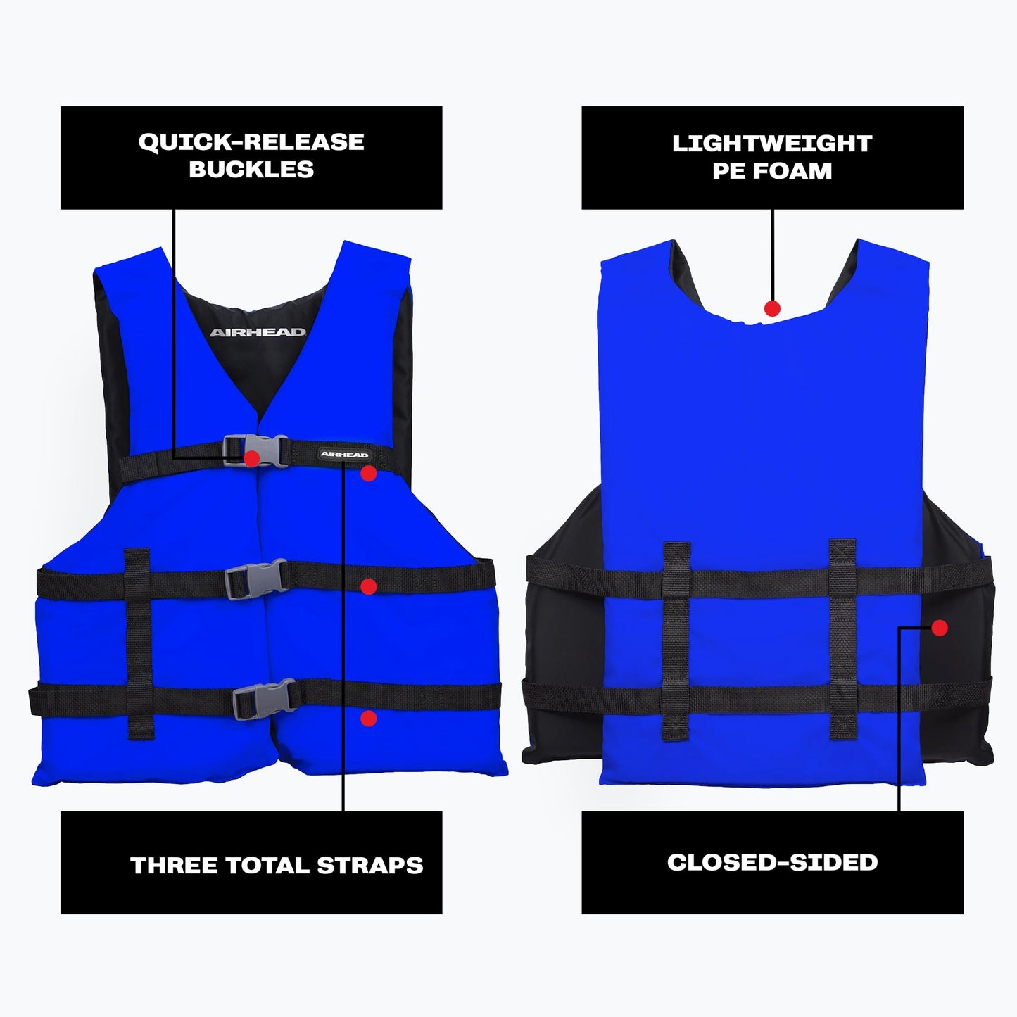 Airhead General Purpose Life Jacket for Adults & Kids - US Coast Guard Approved Life Vest