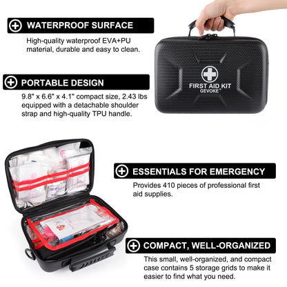 Gevoke 410 Piece Waterproof Hard Shell First Aid Kit for Home