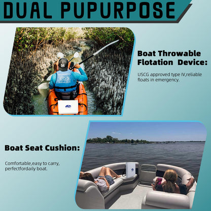 2 Pack Throwable Flotation Cushion, USCG Approved Type IV PFD Boat Throw Seat Cushion Life Preserver