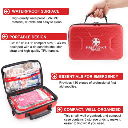 Gevoke 410 Piece Waterproof Hard Shell First Aid Kit for Home