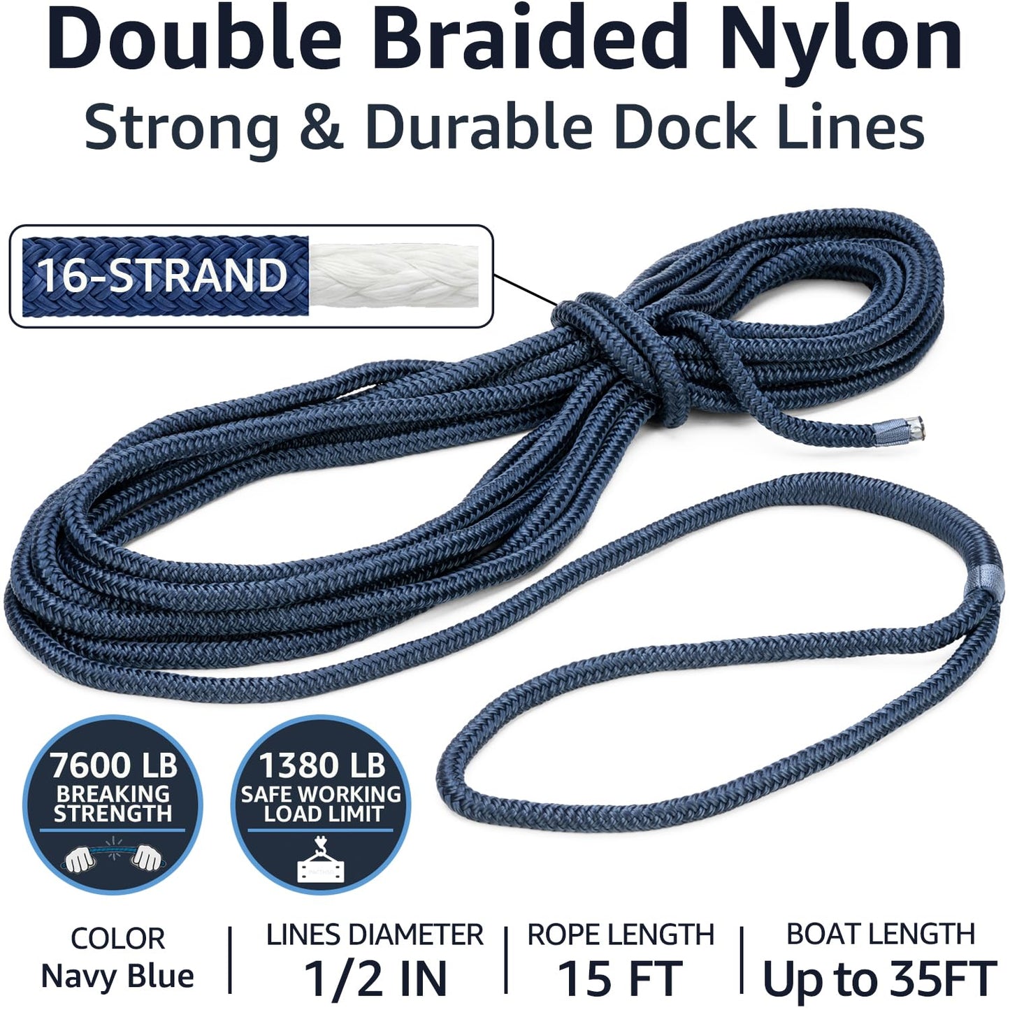 2-Pack Double Braid Nylon Boat Ropes