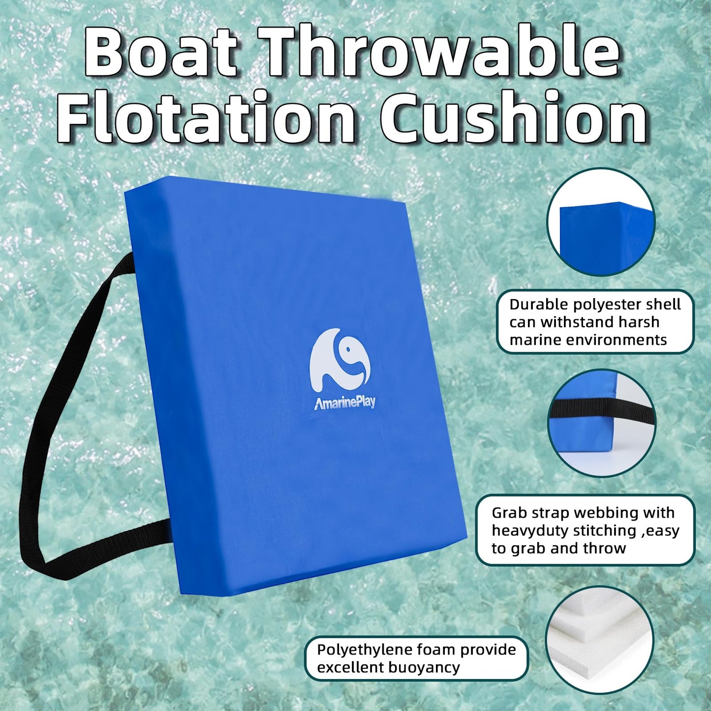 2 Pack Throwable Flotation Cushion, USCG Approved Type IV PFD Boat Throw Seat Cushion Life Preserver
