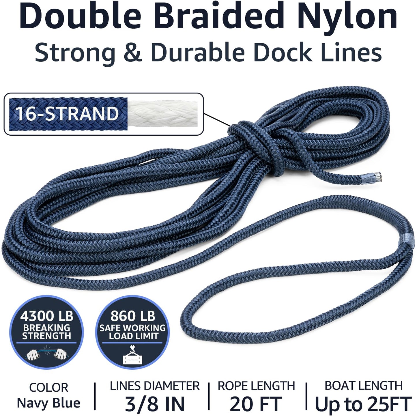 2-Pack Double Braid Nylon Boat Ropes