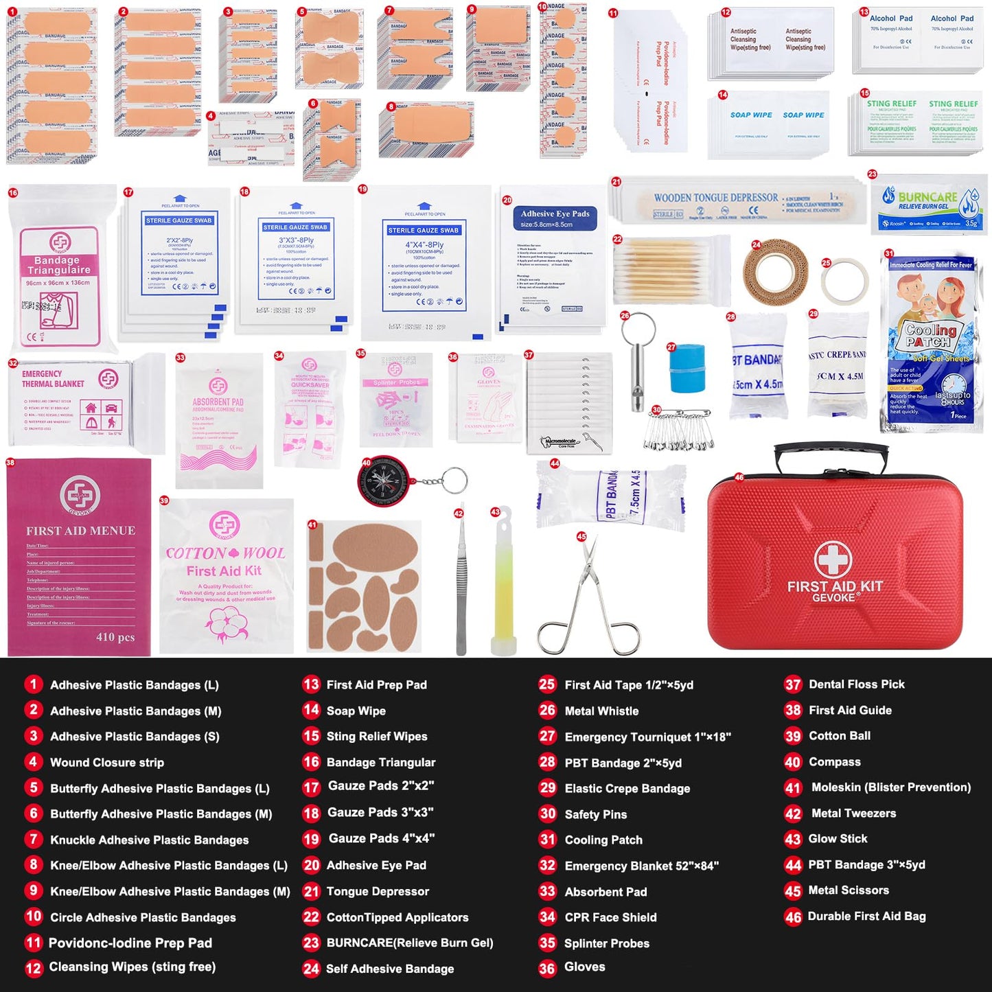 Gevoke 410 Piece Waterproof Hard Shell First Aid Kit for Home