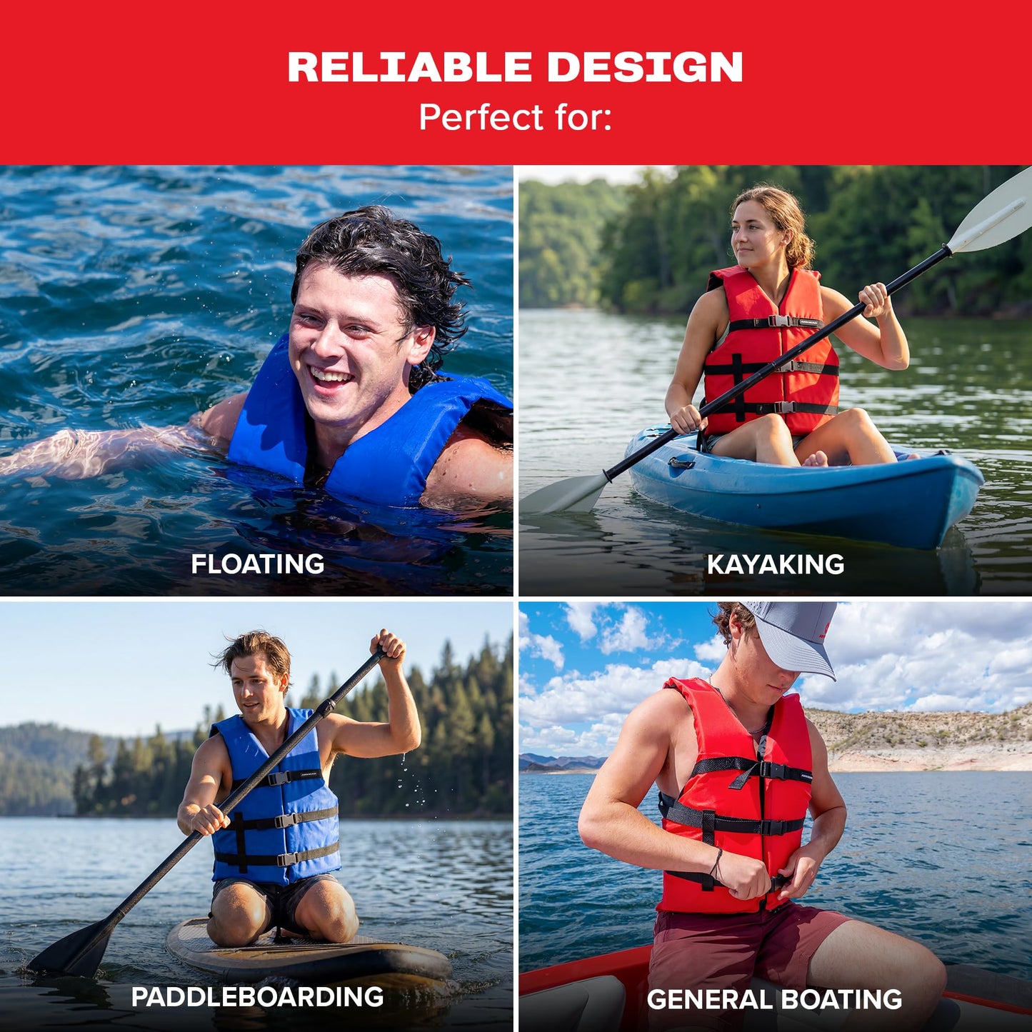Airhead General Purpose Life Jacket for Adults & Kids - US Coast Guard Approved Life Vest