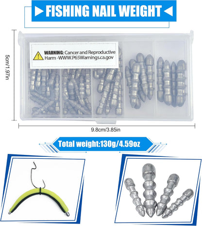 50pcs Fishing Nail Weights Kit Insert Sinkers Wacky Worm Weights
