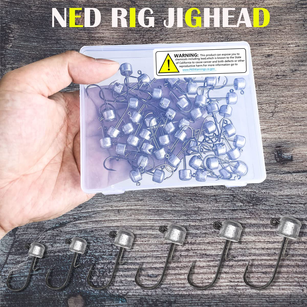 50 Pack Ned Rig Jig Hook Kits, Jig Heads for Soft Lures, Standard Fishing Jig Hooks, 3/8oz 1/8oz 1/6oz 1/4oz