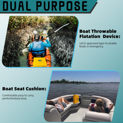 2 Pack Throwable Flotation Cushion, USCG Approved Type IV PFD Boat Throw Seat Cushion Life Preserver