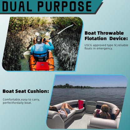 2 Pack Throwable Flotation Cushion, USCG Approved Type IV PFD Boat Throw Seat Cushion Life Preserver