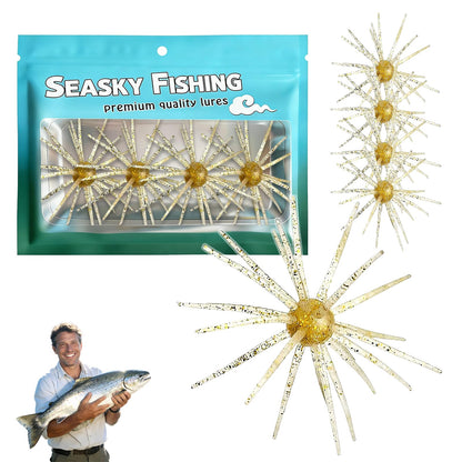 4Pcs Dice Bait, Floating TPR Swimbait with Reflective Stars,Tentacle Creature Lure, Sea Urchin Style Soft Plastic Baits, for Bass Fishing Drop Shot, Wacky Rig/Neko Rig and Finesse, Slow Sinking